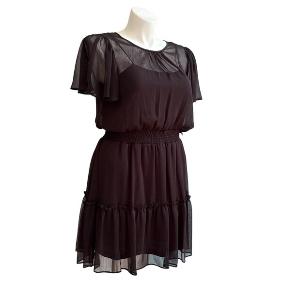 Karl Lagerfeld Paris NWT $129 Black Tiered Chiffon Dress Flutter Sleeves Size 14 - Picture 5 of 15